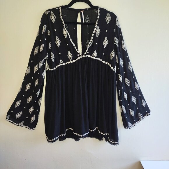 Free People Diamond Embroidered Tunic Top/Babydoll Dress Women's Size Small Boho - Picture 5 of 11